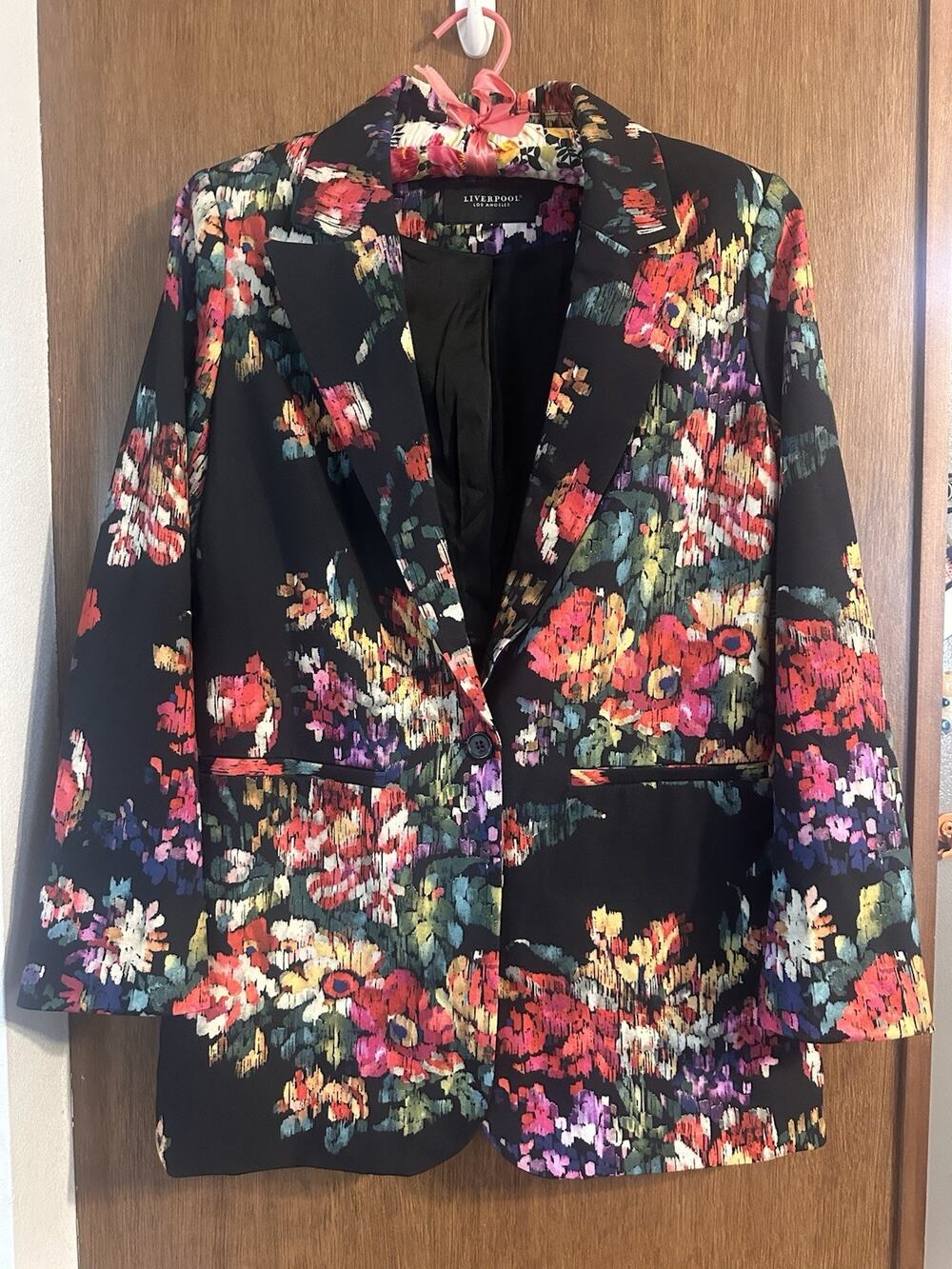 LIVERPOOL Lined Boyfriend Fit Jacket Blazer Floral Shoulder Pads Small Work NWT
